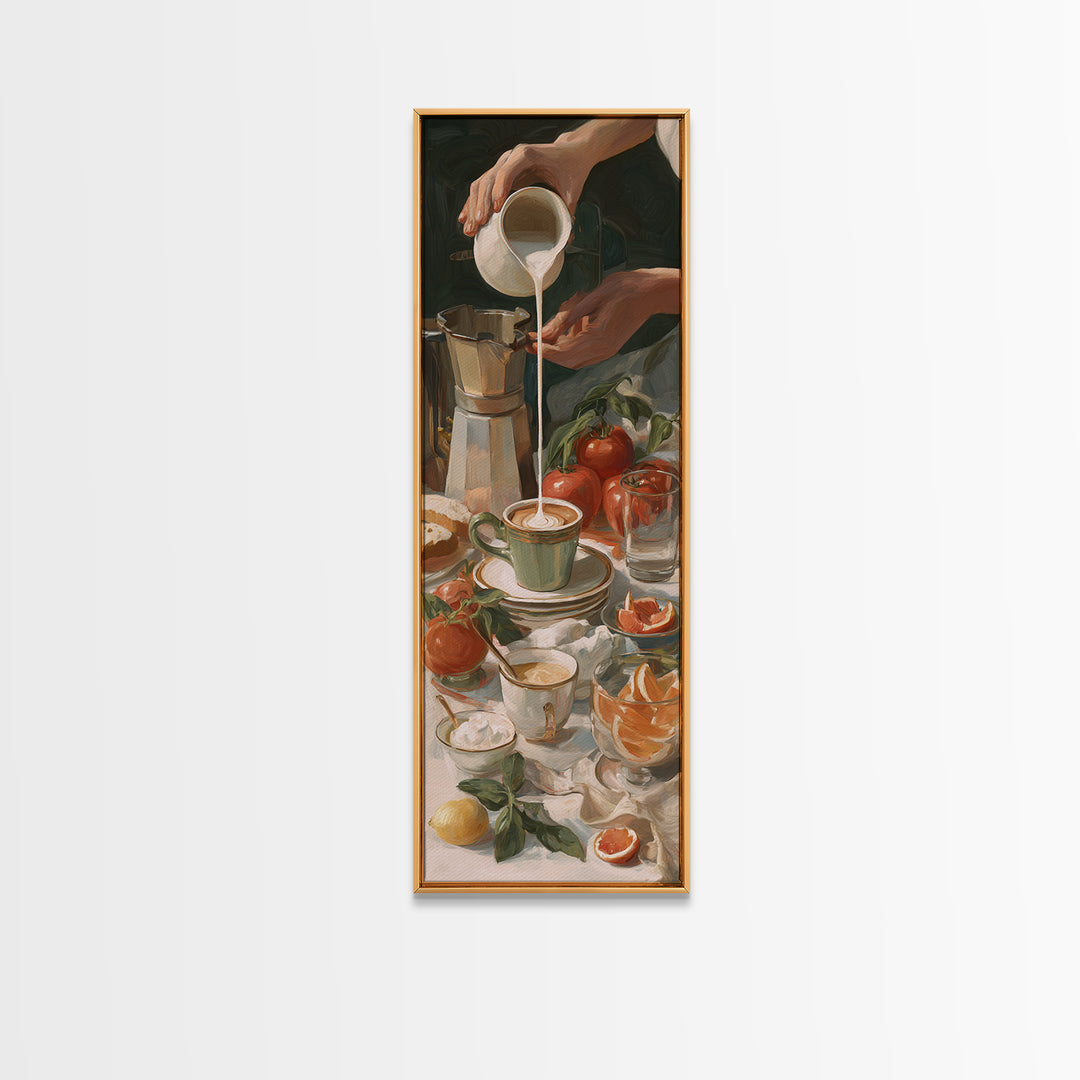 Barista Hands Pouring Milk into Espresso Canvas Print, Coffee Shop Art, Dopamine Decor, Cafe Decor, Cafe, Coffee Wall Art, CSA-1x3-33