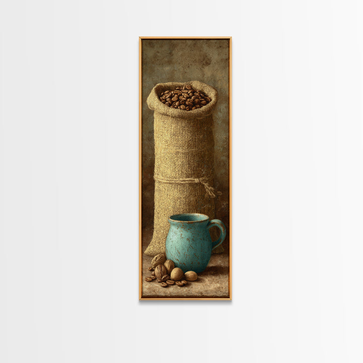 Coffee Beans and Burlap Sack Still Life Canvas Print, Coffee Shop Art, Gallery Decor, Cafe Decor, Fine Art, Cafe, Wall Art, CSA-1x3-38