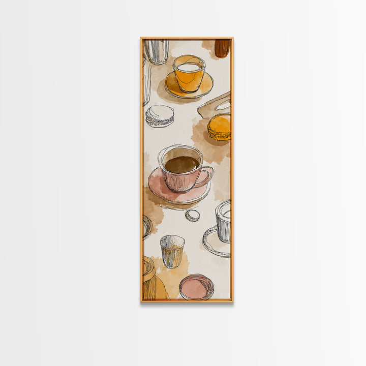 Minimal Line Art of a Cup and Framed Canvas Print, Coffee Shop Art, Whimsical Art, Cafe Decor, Abstract Art, Cafe, CSA-1x3-54