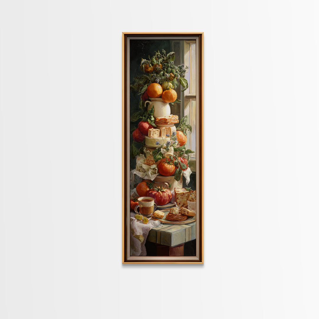 Sunlit Pastry and Coffee Arrangement Canvas Print, Coffee Shop Art, Kitchen Wall Decor, Cafe Decor, Oil Painting, Cafe, CSA-1x3-55