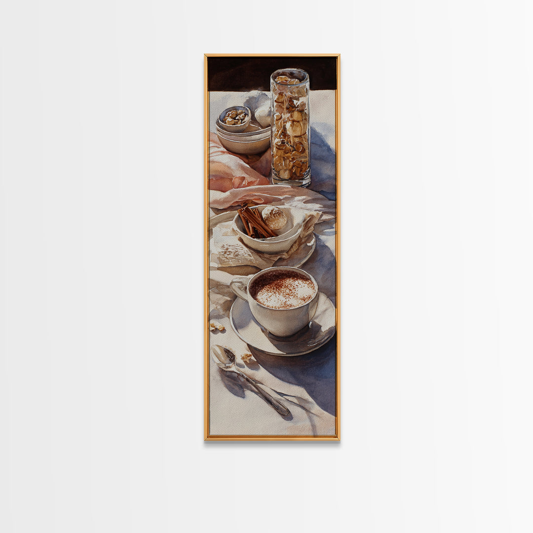 Cinnamon Sticks and Cappuccino Foam Still Life Canvas Print, Coffee Shop Art, Printable Art, Cafe Decor, Abstract Art, Cafe, CSA-1x3-60