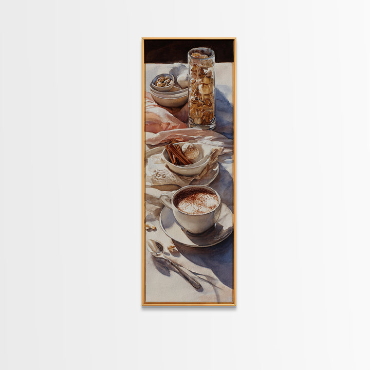 Cinnamon Sticks and Cappuccino Foam Still Life Canvas Print, Coffee Shop Art, Printable Art, Cafe Decor, Abstract Art, Cafe, CSA-1x3-60