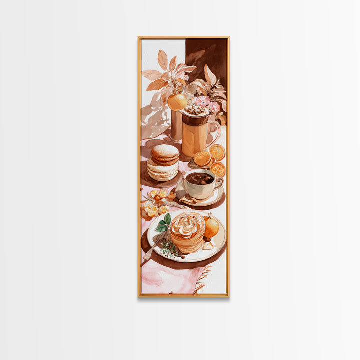 Sunlit Pastry and Coffee Arrangement Framed Canvas Print, Coffee Shop Art, Coffee Art, Cafe Decor, Fine Art, Cafe, CSA-1x3-79