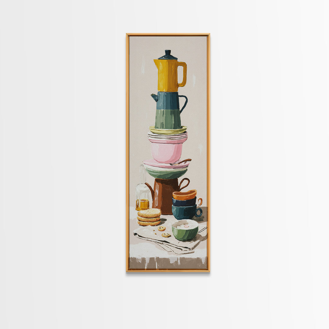 Mid Century Coffee Pot Canvas Print, Coffee Shop Art, Boho Decor, Cafe Decor, Oil Painting, Cafe, Printable, Printable Wall Art, CSA-1x3-82