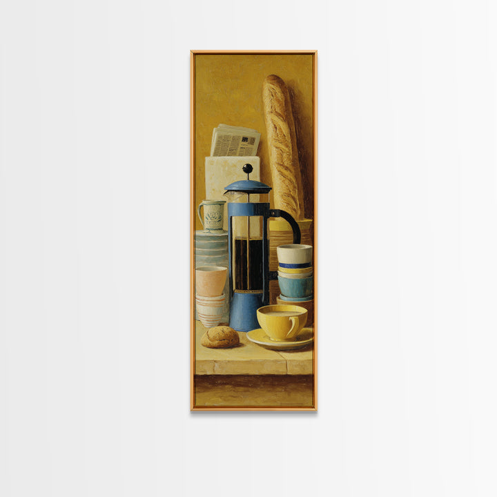 French Press and Morning Newspaper Without Readable Canvas Print, Coffee Shop Art, Room Decor, Cafe Decor, Fine Art, Cafe, CSA-1x3-94