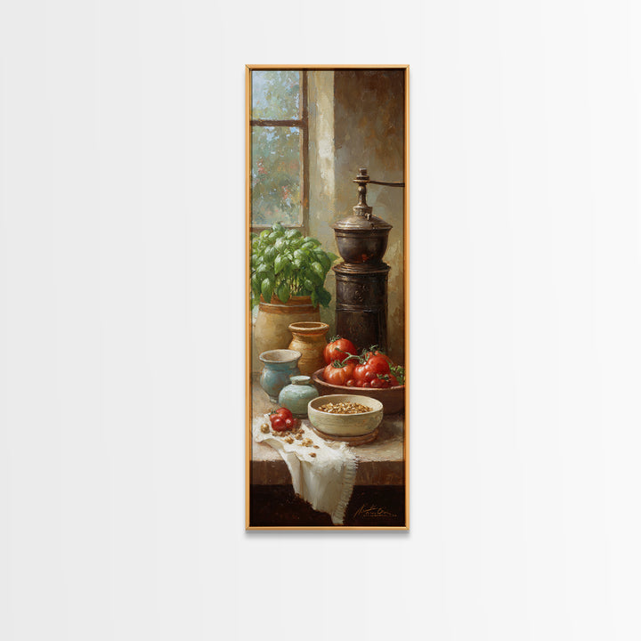 Coffee Grinder Antique Still Life Framed Canvas Print, Coffee Shop Art, Minimalist Wall Art, Cafe Decor, Abstract Art, Cafe, CSA-1x3-96
