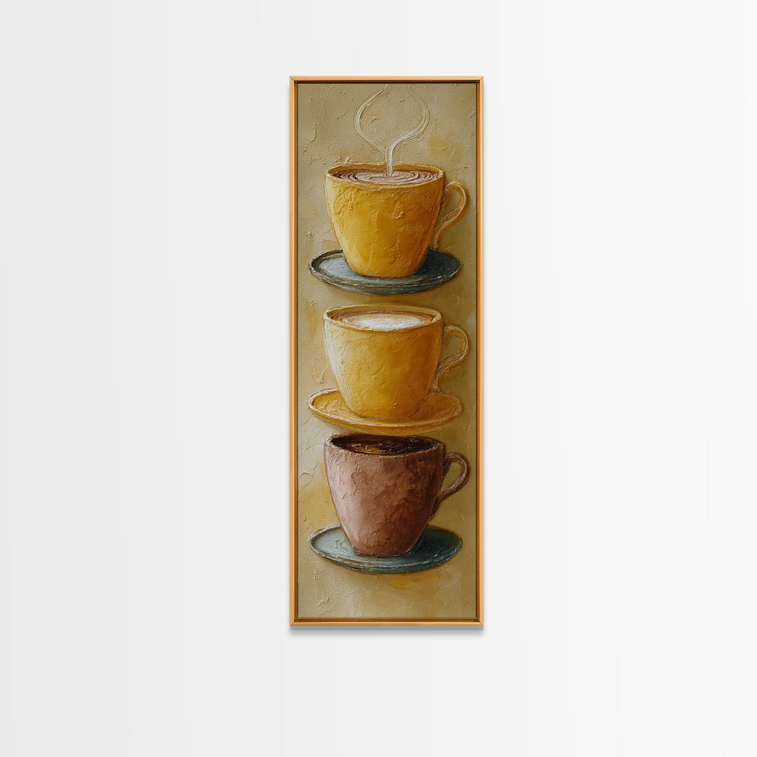 Two Cups Facing Each Other Canvas Print, Coffee Shop Art, Boho Decor, Cafe Decor, Oil Painting, Cafe, Printable, CSA-1x3-97