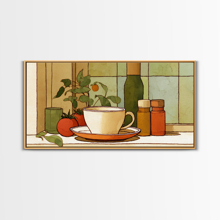 Minimal Line Art of a Cup and Framed Canvas Print, Coffee Shop Art, Luxury Decor, Cafe Decor, Abstract Art, Cafe, CSA-2x1-14