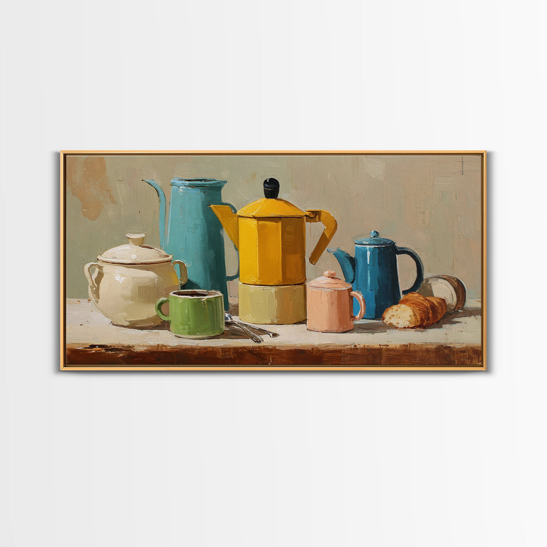 Mid Century Coffee Pot Framed Canvas Print, Coffee Shop Art, Room Decor, Cafe Decor, Fine Art, Cafe, Canvas Wall Art, CSA-2x1-18