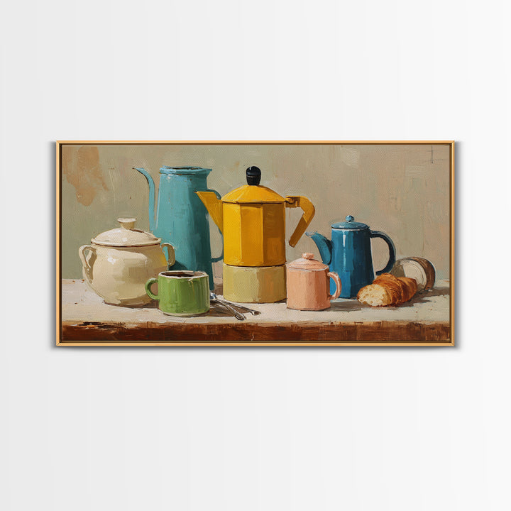 Mid Century Coffee Pot Framed Canvas Print, Coffee Shop Art, Room Decor, Cafe Decor, Fine Art, Cafe, Canvas Wall Art, CSA-2x1-18