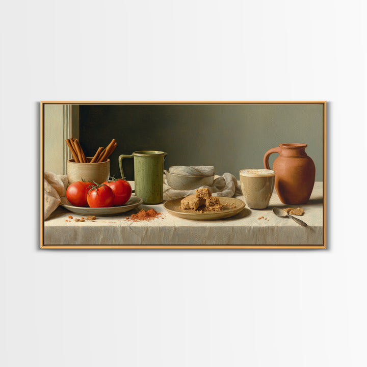 Cinnamon Sticks and Cappuccino Foam Still Life Framed Canvas Print, Coffee Shop Art, Statement Artwork, Cafe Decor, Cafe, CSA-2x1-20