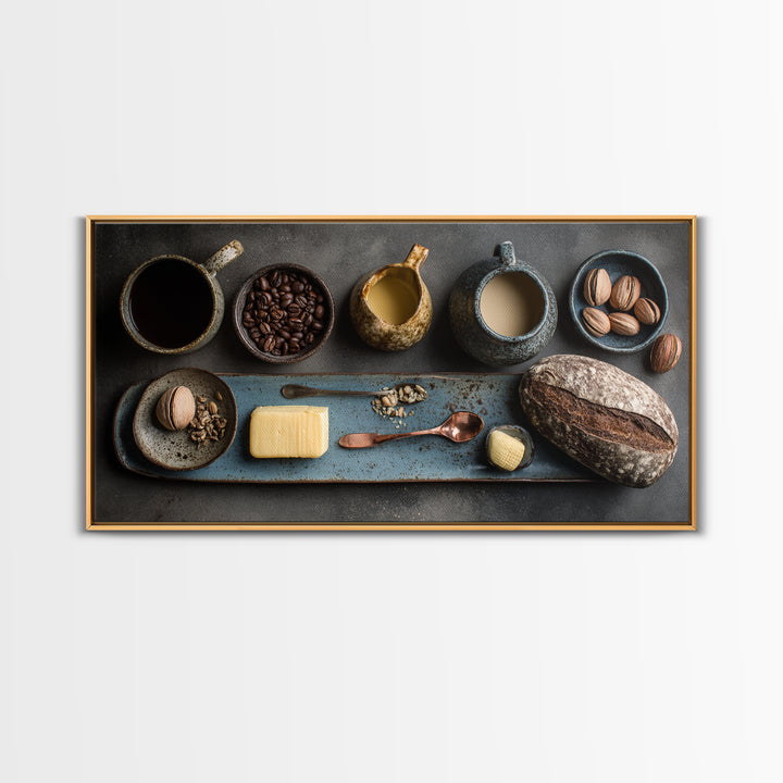 Moody Dark Roast Still Life Framed Canvas Print, Coffee Shop Art, Contemporary Art, Cafe Decor, Fine Art, Cafe, Printable Art, CSA-2x1-28