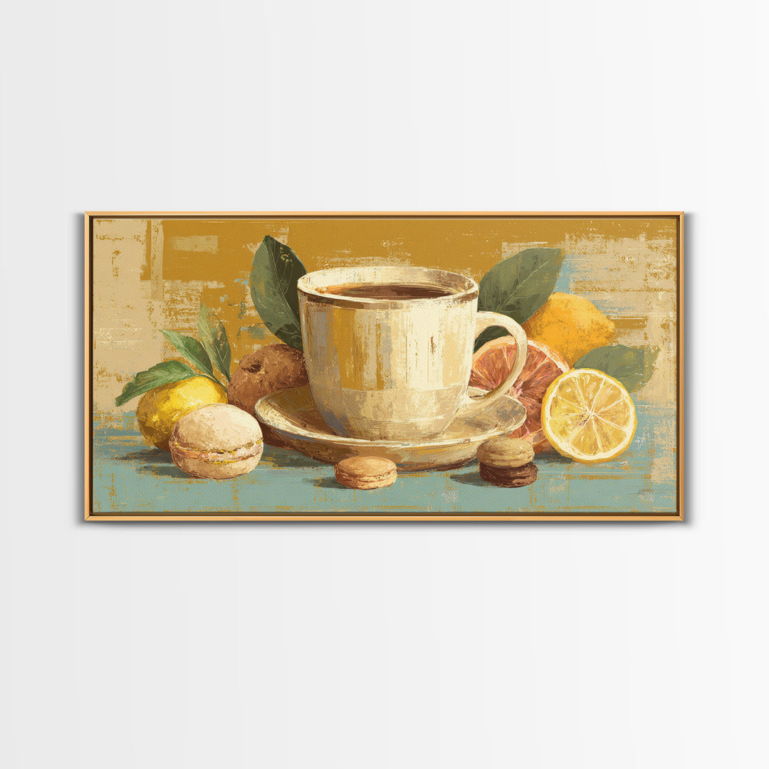 Retro Cafe Poster Coffee Cup Graphic Framed Canvas Print, Coffee Shop Art, Farmhouse Decor, Cafe Decor, Fine Art, Cafe, CSA-2x1-3