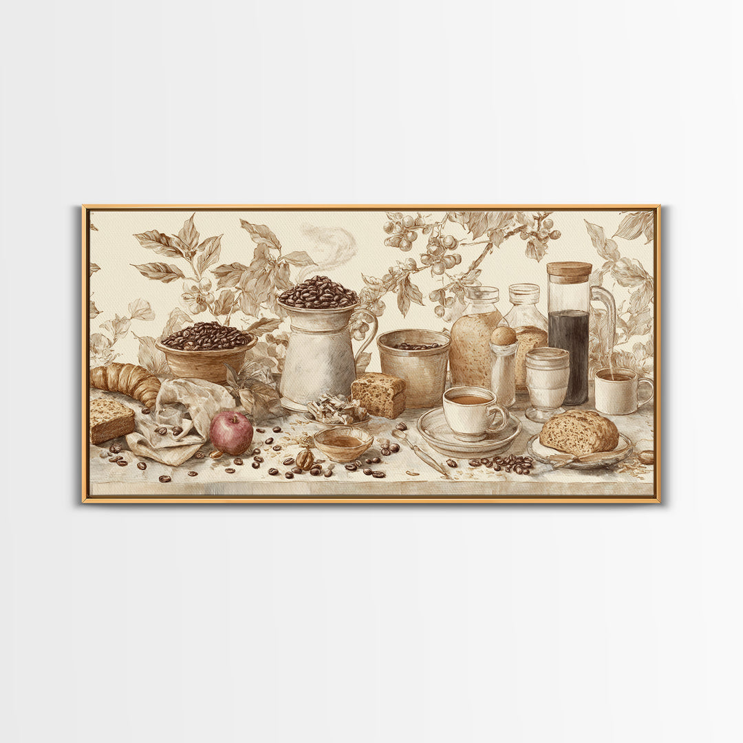 Coffee Bean Pattern Framed Canvas Print, Coffee Shop Art, Wall Art, Cafe Decor, Oil Painting, Cafe, Farmhouse Decor, CSA-2x1-35