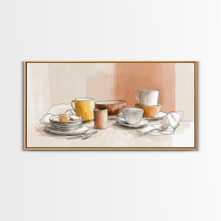 Minimal Line Art of a Cup and Framed Canvas Print, Coffee Shop Art, Luxury Decor, Cafe Decor, Abstract Art, Cafe, CSA-2x1-38