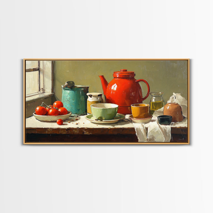 Mid Century Coffee Pot Framed Canvas Print, Coffee Shop Art, Room Decor, Cafe Decor, Fine Art, Cafe, Canvas Wall Art, CSA-2x1-42
