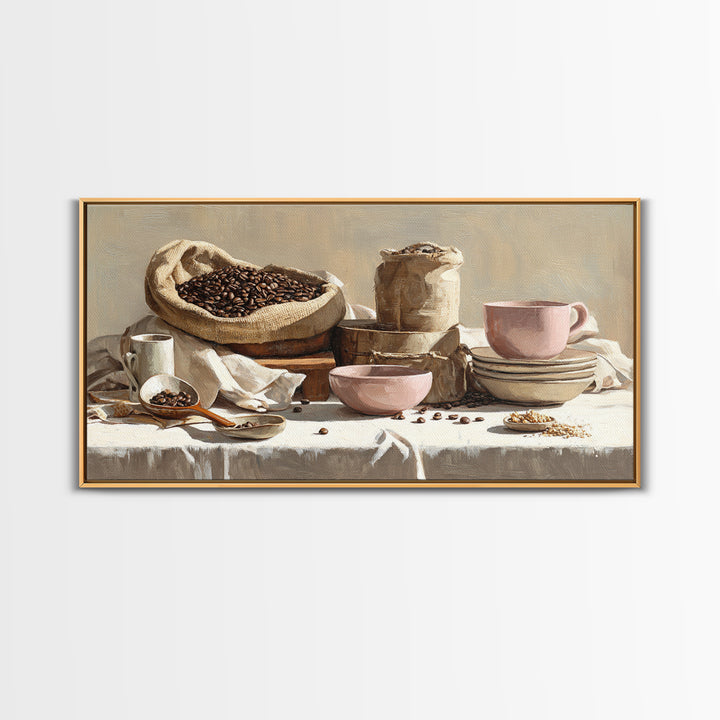 Coffee Beans and Burlap Sack Still Life Canvas Print, Coffee Shop Art, Canvas Wall Art, Cafe Decor, Cafe, Bedroom Wall Art, CSA-2x1-70