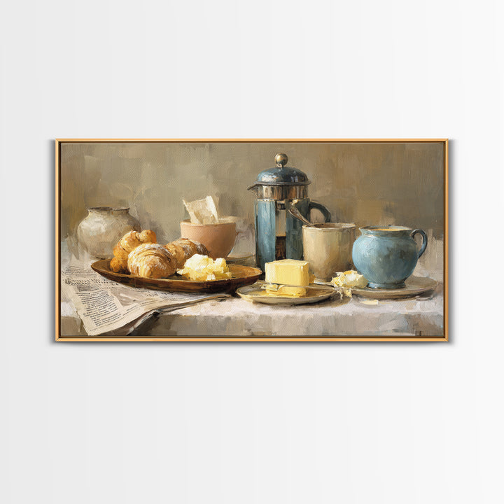 French Press and Morning Newspaper Without Readable Canvas Print, Coffee Shop Art, Art Print, Cafe Decor, Fine Art, Cafe, CSA-2x1-78