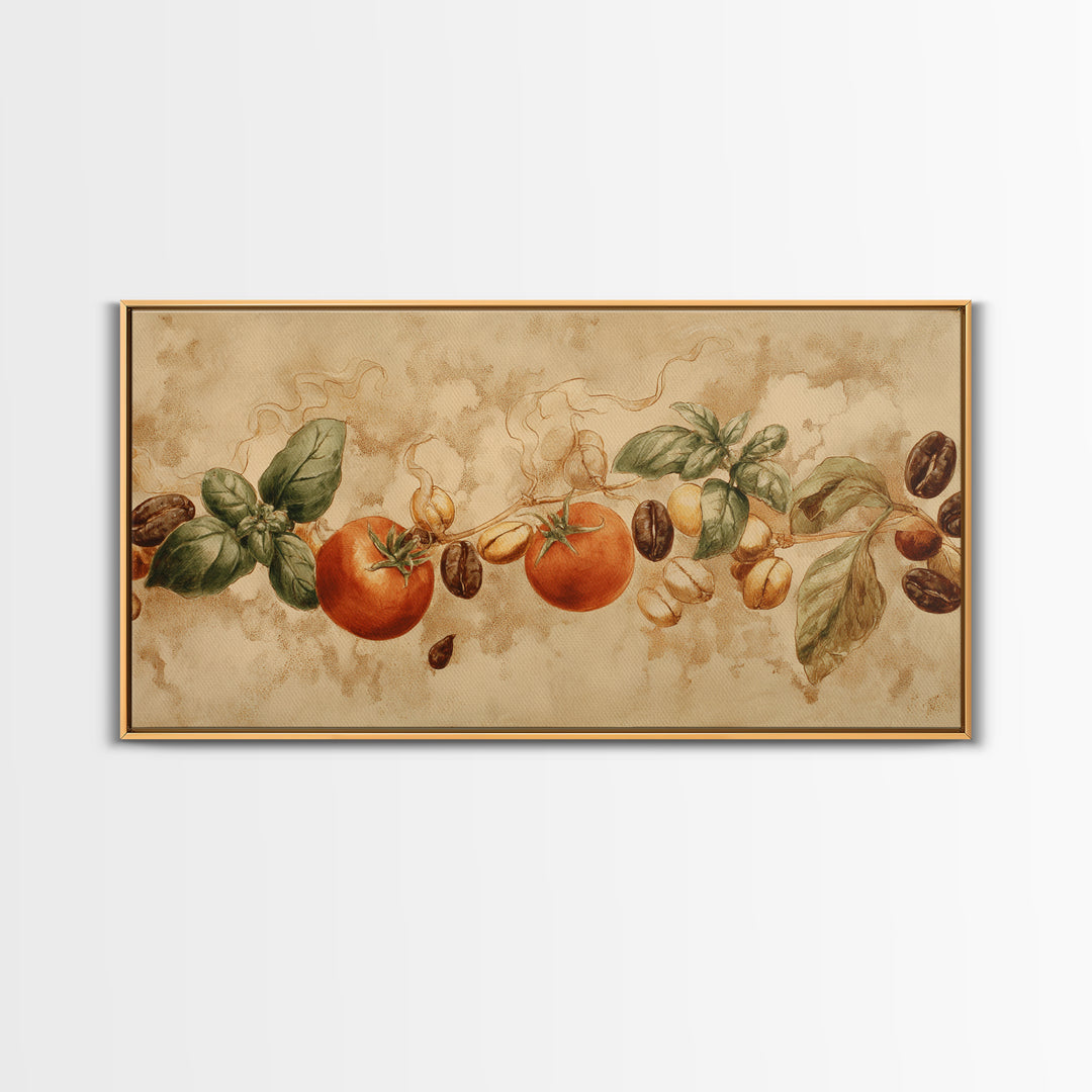 Coffee Bean Pattern Framed Canvas Print, Coffee Shop Art, Coffee, Cafe Decor, Cafe, Living Room Decor, Dark Academia Decor, CSA-2x1-83