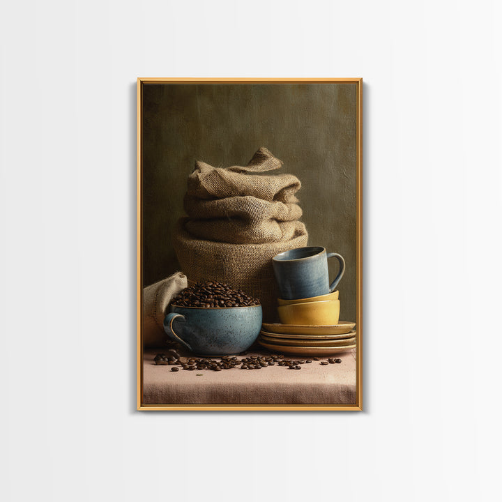 Coffee Beans and Burlap Sack Still Life Canvas Print, Coffee Shop Art, Contemporary Art, Cafe Decor, Cafe, Printable Art, CSA-2x3-10