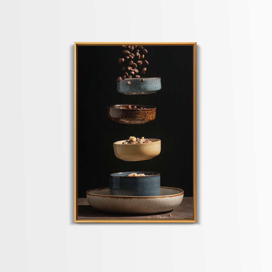 Roasted Beans Falling Through Dark Space Framed Canvas Print, Coffee Shop Art, Printable, Cafe Decor, Fine Art, Cafe, CSA-2x3-100