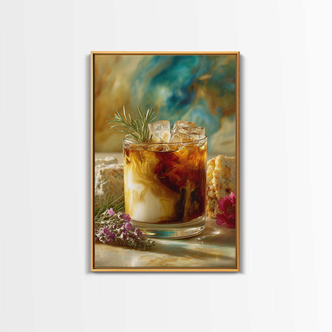 Iced Coffee Glass Framed Canvas Print, Coffee Shop Art, Contemporary Art, Cafe Decor, Cafe, Printable Art, Farmhouse Decor, CSA-2x3-19