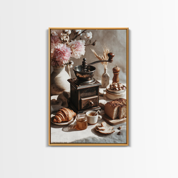 Coffee Grinder Antique Still Life Framed Canvas Print, Coffee Shop Art, Kitchen Gift, Cafe Decor, Oil Painting, Cafe, CSA-2x3-20