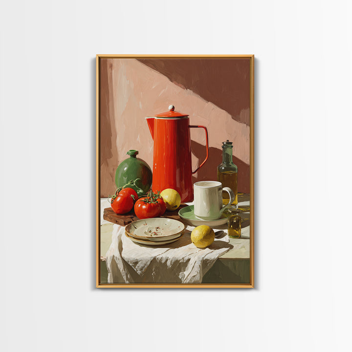 Mid Century Coffee Pot Framed Canvas Print, Coffee Shop Art, Minimalist Decor, Cafe Decor, Fine Art, Cafe, Kitchen Wall Art, CSA-2x3-30