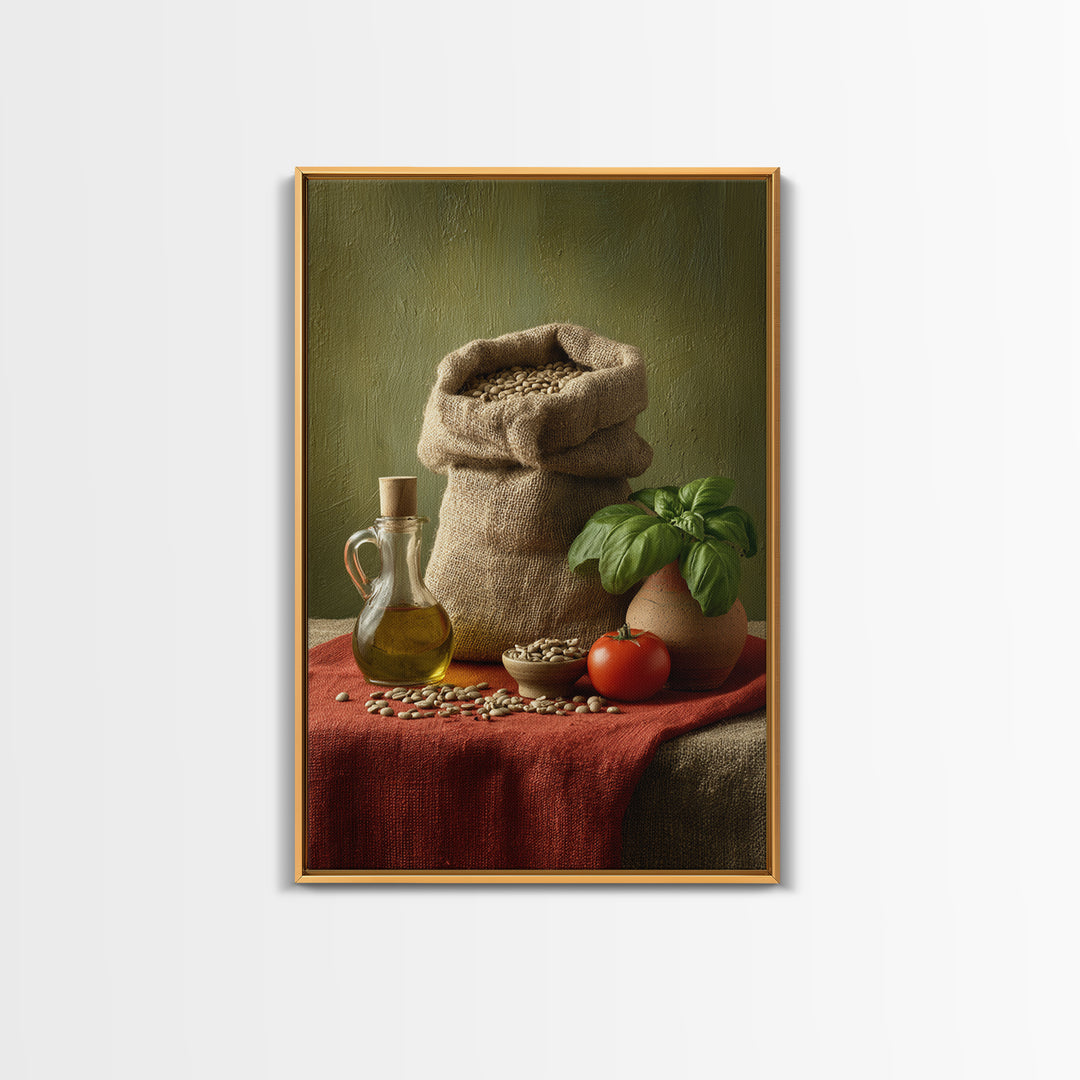 Coffee Beans and Burlap Sack Still Life Framed Canvas Print, Coffee Shop Art, Printable, Cafe Decor, Cafe, Dopamine Decor, CSA-2x3-34