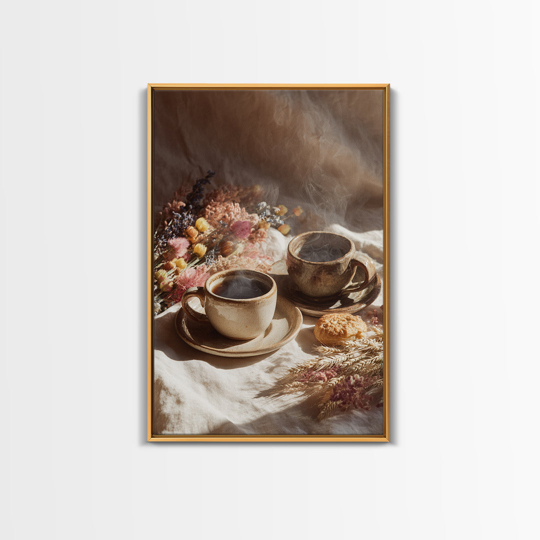 Two Cups Facing Each Other Canvas Print, Coffee Shop Art, Farmhouse Decor, Cafe Decor, Fine Art, Cafe, Moody Wall Art, CSA-2x3-45