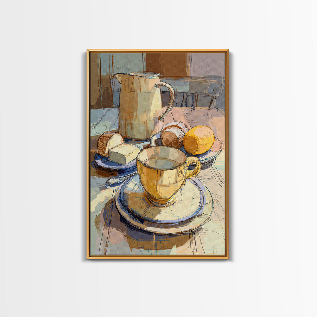 Minimal Line Art of a Cup and Canvas Print, Coffee Shop Art, Coffee, Cafe Decor, Cafe, Living Room Decor, Dark Academia Decor, CSA-2x3-50