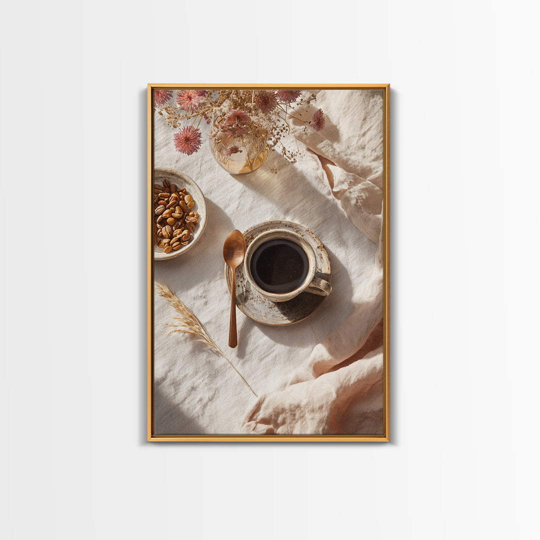 Moody Dark Roast Still Life Framed Canvas Print, Coffee Shop Art, Printable, Cafe Decor, Fine Art, Cafe, Dopamine Decor, CSA-2x3-64