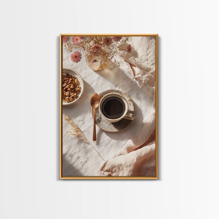 Moody Dark Roast Still Life Framed Canvas Print, Coffee Shop Art, Printable, Cafe Decor, Fine Art, Cafe, Dopamine Decor, CSA-2x3-64