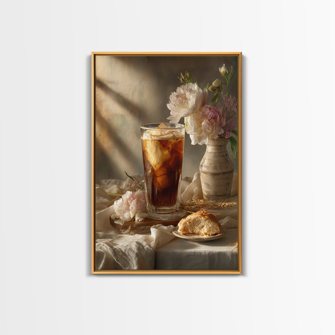Iced Coffee Glass Canvas Print, Coffee Shop Art, Dark Academia Decor, Cafe Decor, Cafe, Whimsical Art, Coffee Wall Art, CSA-2x3-67