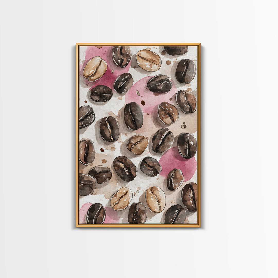 Roasted Beans Falling Through Dark Space Framed Canvas Print, Coffee Shop Art, Moody Wall Art, Cafe Decor, Fine Art, Cafe, CSA-2x3-76