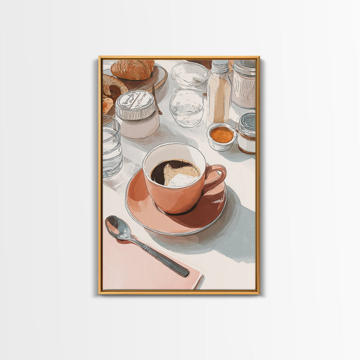 Minimal Line Art of a Cup and Framed Canvas Print, Coffee Shop Art, Kitchen Decor, Cafe Decor, Abstract Art, Cafe, CSA-2x3-98