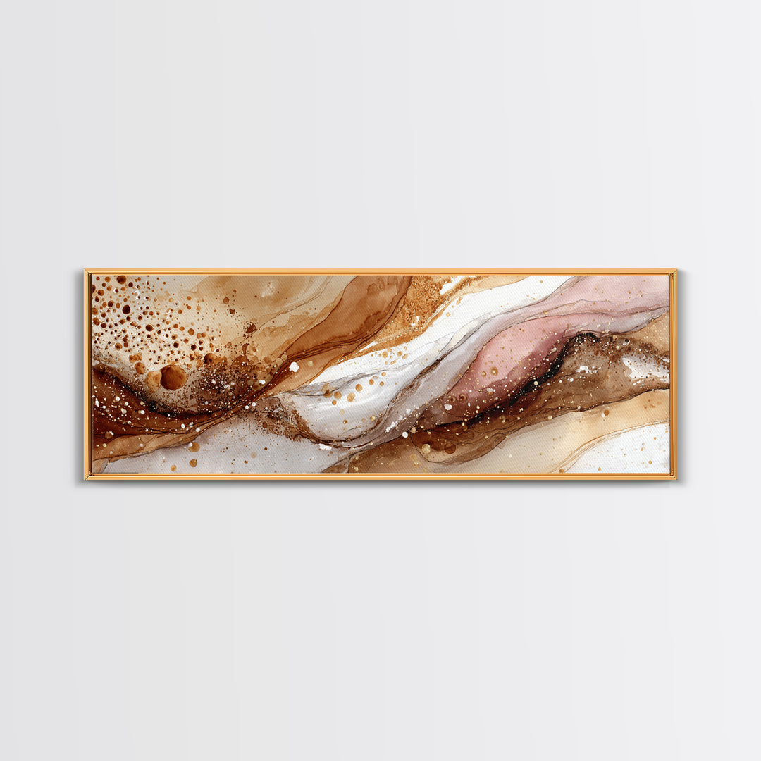 Abstract Brown and Cream Coffee Swirl Framed Canvas Print, Coffee Shop Art, Bedroom Wall Art, Cafe Decor, Abstract Art, Cafe, CSA-3x1-1