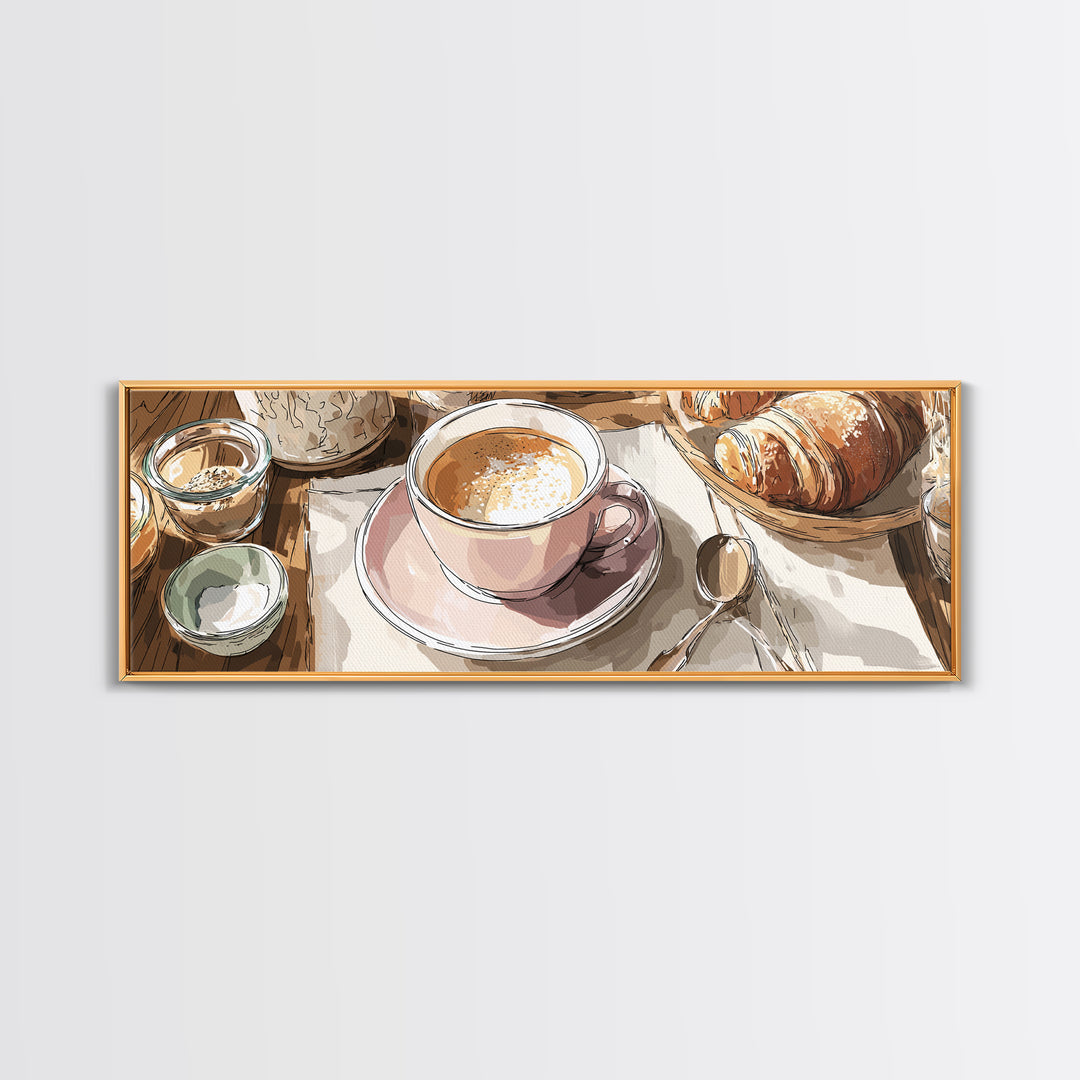 Minimal Line Art of a Cup and Framed Canvas Print, Coffee Shop Art, Printable Wall Art, Cafe Decor, Abstract Art, Cafe, CSA-3x1-10