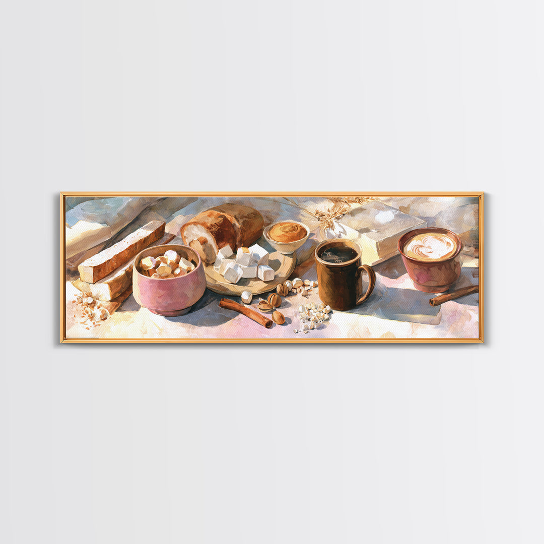 Cinnamon Sticks and Cappuccino Foam Still Life Canvas Print, Coffee Shop Art, Bedroom Wall Art, Cafe Decor, Fine Art, Cafe, CSA-3x1-16