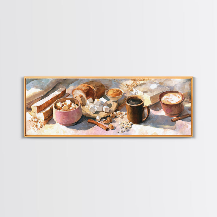 Cinnamon Sticks and Cappuccino Foam Still Life Canvas Print, Coffee Shop Art, Bedroom Wall Art, Cafe Decor, Fine Art, Cafe, CSA-3x1-16