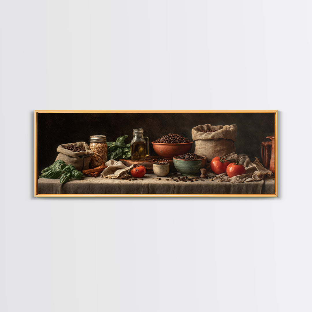 Coffee Beans and Burlap Sack Still Life Framed Canvas Print, Coffee Shop Art, Kitchen Art, Cafe Decor, Fine Art, Cafe, CSA-3x1-18