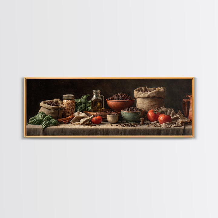 Coffee Beans and Burlap Sack Still Life Framed Canvas Print, Coffee Shop Art, Kitchen Art, Cafe Decor, Fine Art, Cafe, CSA-3x1-18