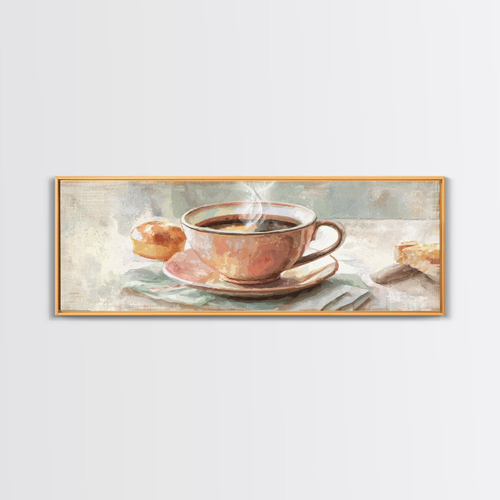 Retro Cafe Poster Coffee Cup Graphic Framed Canvas Print, Coffee Shop Art, Room Decor, Cafe Decor, Cafe, Canvas Wall Art, CSA-3x1-23