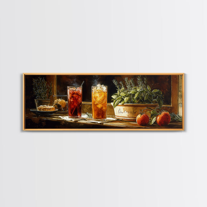 Iced Coffee Glass Framed Canvas Print, Coffee Shop Art, Textured Painting, Cafe Decor, Fine Art, Cafe, Kitchen Decor, CSA-3x1-27