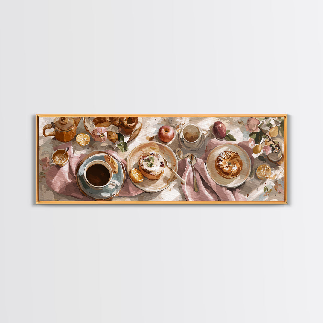 Sunlit Pastry and Coffee Arrangement Canvas Print, Coffee Shop Art, Minimalist Decor, Cafe Decor, Cafe, Kitchen Wall Art, CSA-3x1-35