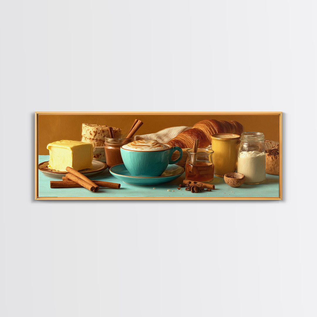 Cinnamon Sticks and Cappuccino Foam Still Life Canvas Print, Coffee Shop Art, Neutral Decor, Cafe Decor, Fine Art, Cafe, CSA-3x1-40