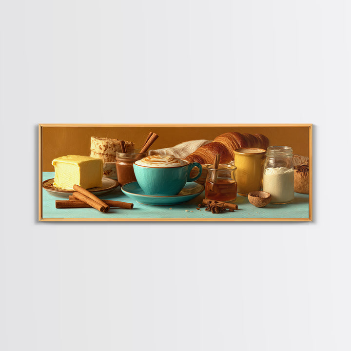 Cinnamon Sticks and Cappuccino Foam Still Life Canvas Print, Coffee Shop Art, Neutral Decor, Cafe Decor, Fine Art, Cafe, CSA-3x1-40