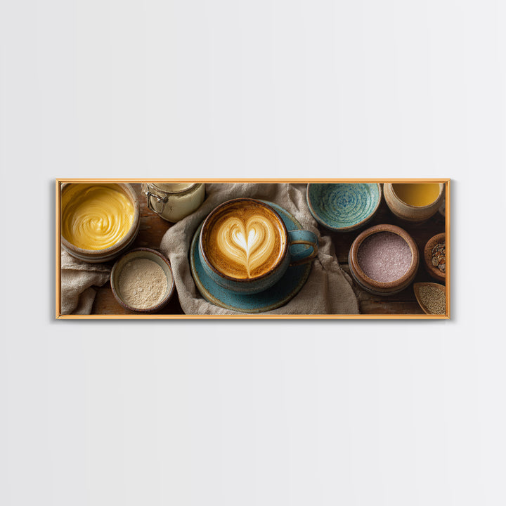 Latte Art Heart Seen from Above Framed Canvas Print, Coffee Shop Art, Modern Decor, Cafe Decor, Fine Art, Cafe, Wall Decor, CSA-3x1-44