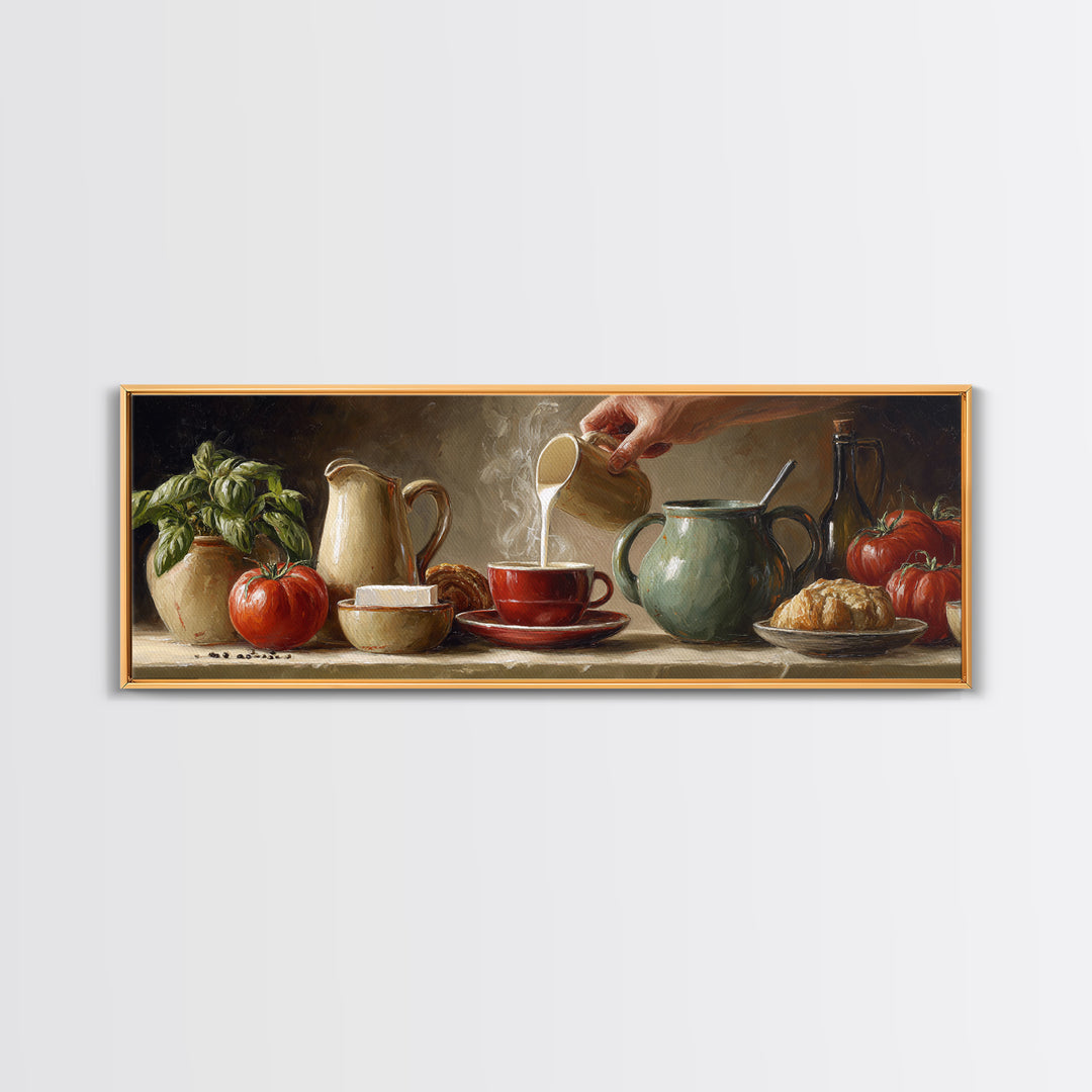Barista Hands Pouring Milk into Espresso Canvas Print, Coffee Shop Art, Whimsical Art, Cafe Decor, Oil Painting, Cafe, CSA-3x1-61