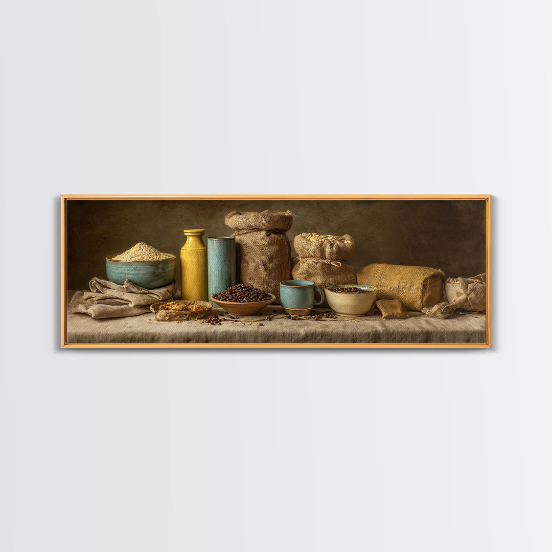 Coffee Beans and Burlap Sack Still Life Canvas Print, Coffee Shop Art, Canvas Print, Cafe Decor, Fine Art, Cafe, Neutral Decor, CSA-3x1-66